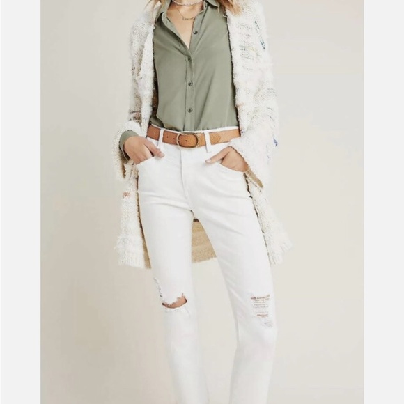 anthropologie Margo Rainbow Sweater Cardigan White Multi Medium Soft Knit - Picture 8 of 9